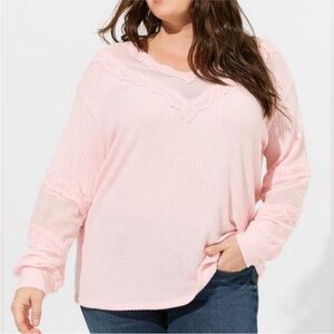 Torrid Waffle V-Neck Long Sleeve Mesh Inset Sweatshirt 1